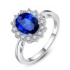 Blue Oval Halo Moissanite Sterling Silver Ring