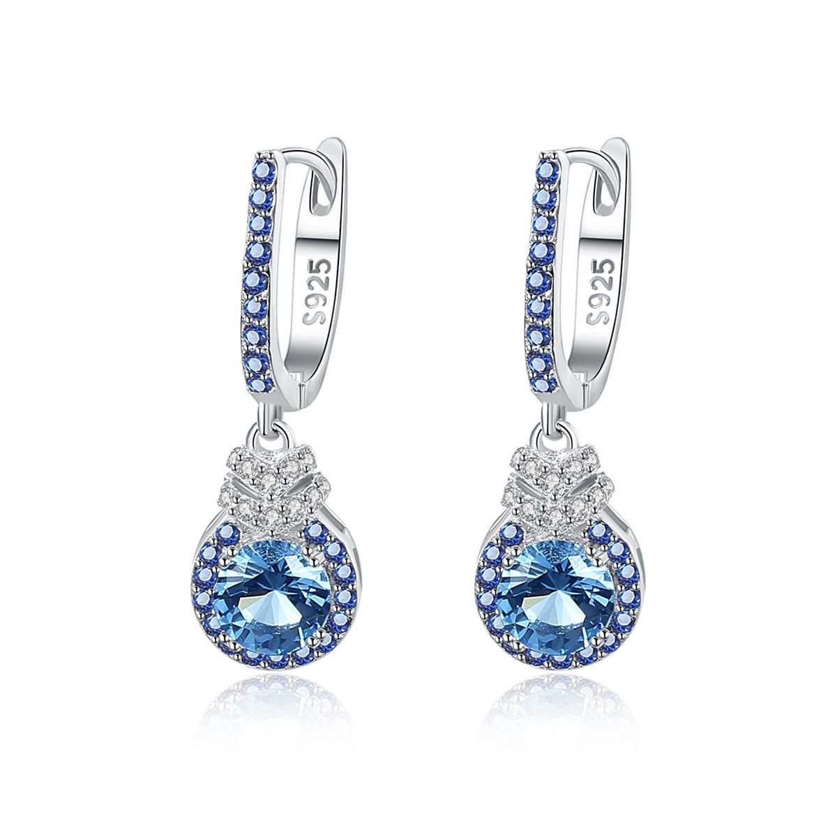 Sapphire Blue Drop Hoop Earrings