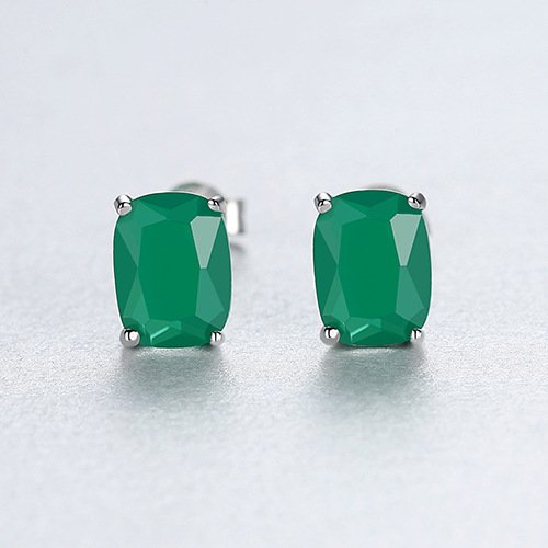 Emerald Green Cushion Stud Earrings