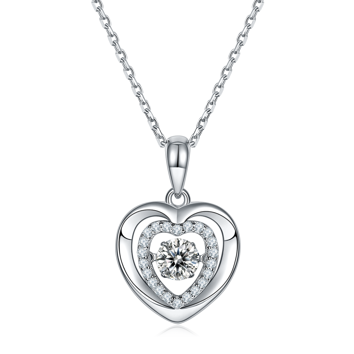 S925 Dancing Moissanite Heart Pendant With 925 Chain