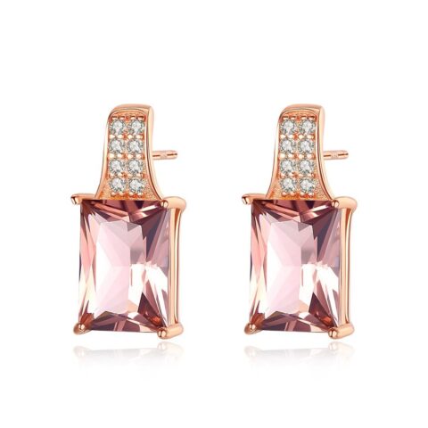 Emerald-cut Pink Stone Studs