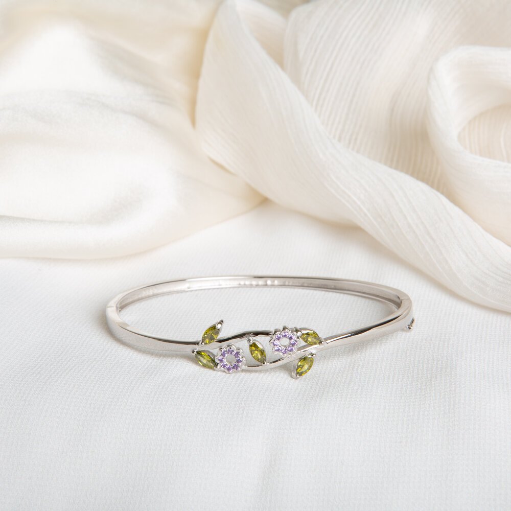 Nature-Inspired Gemstone Sterling Silver Bangle