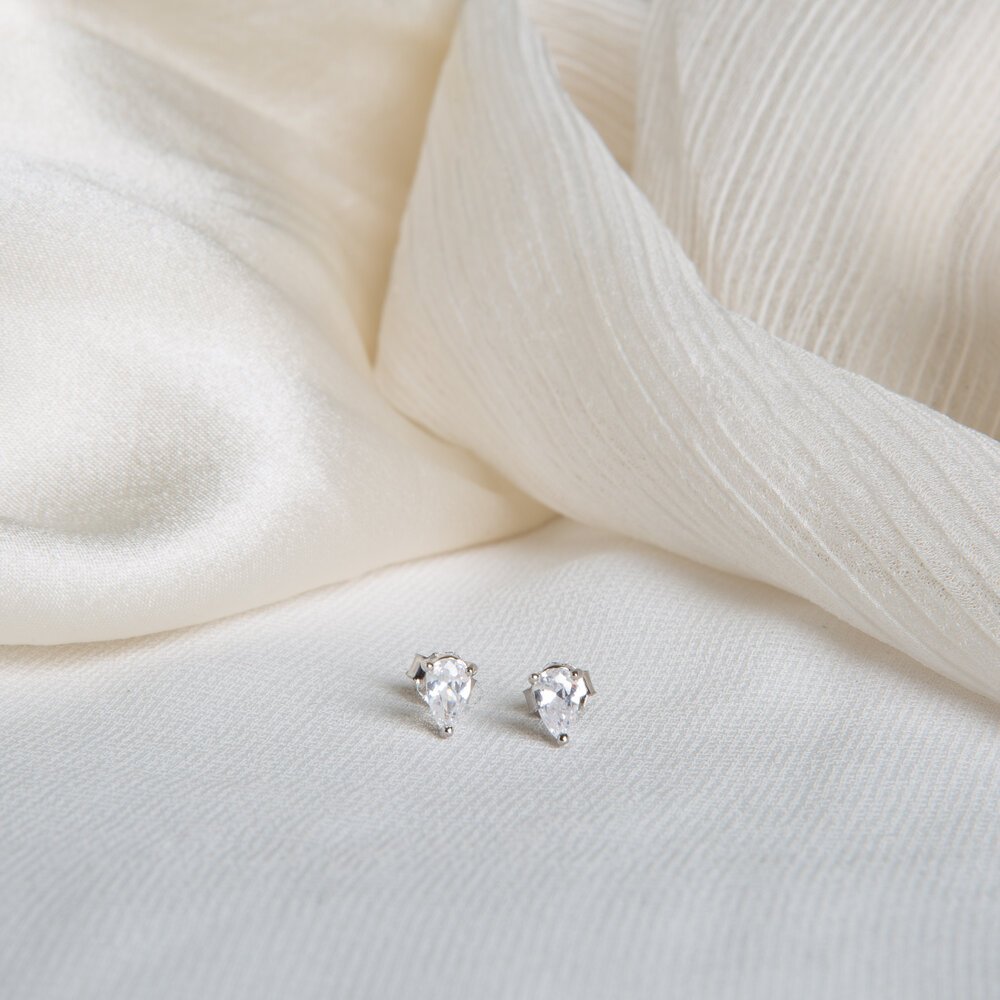 Pear-Shaped CZ Stud Earrings