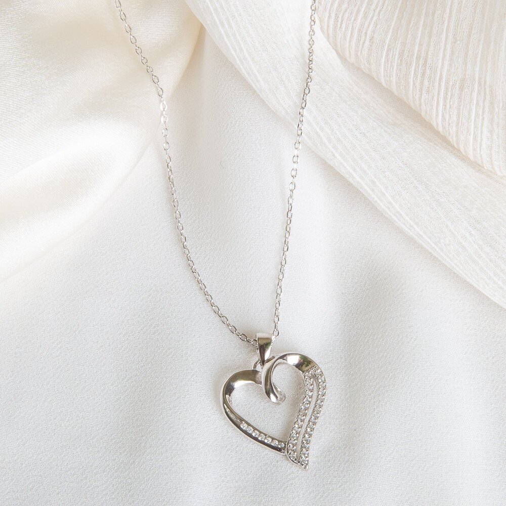 s925 Silver Engagement Gift CZ Diamond Heart Pendant With S925 Silver Chain