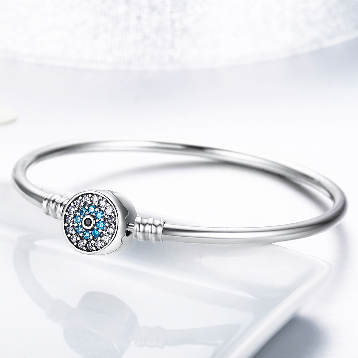 Sterling Silver Evil Eye Clasp Bangle