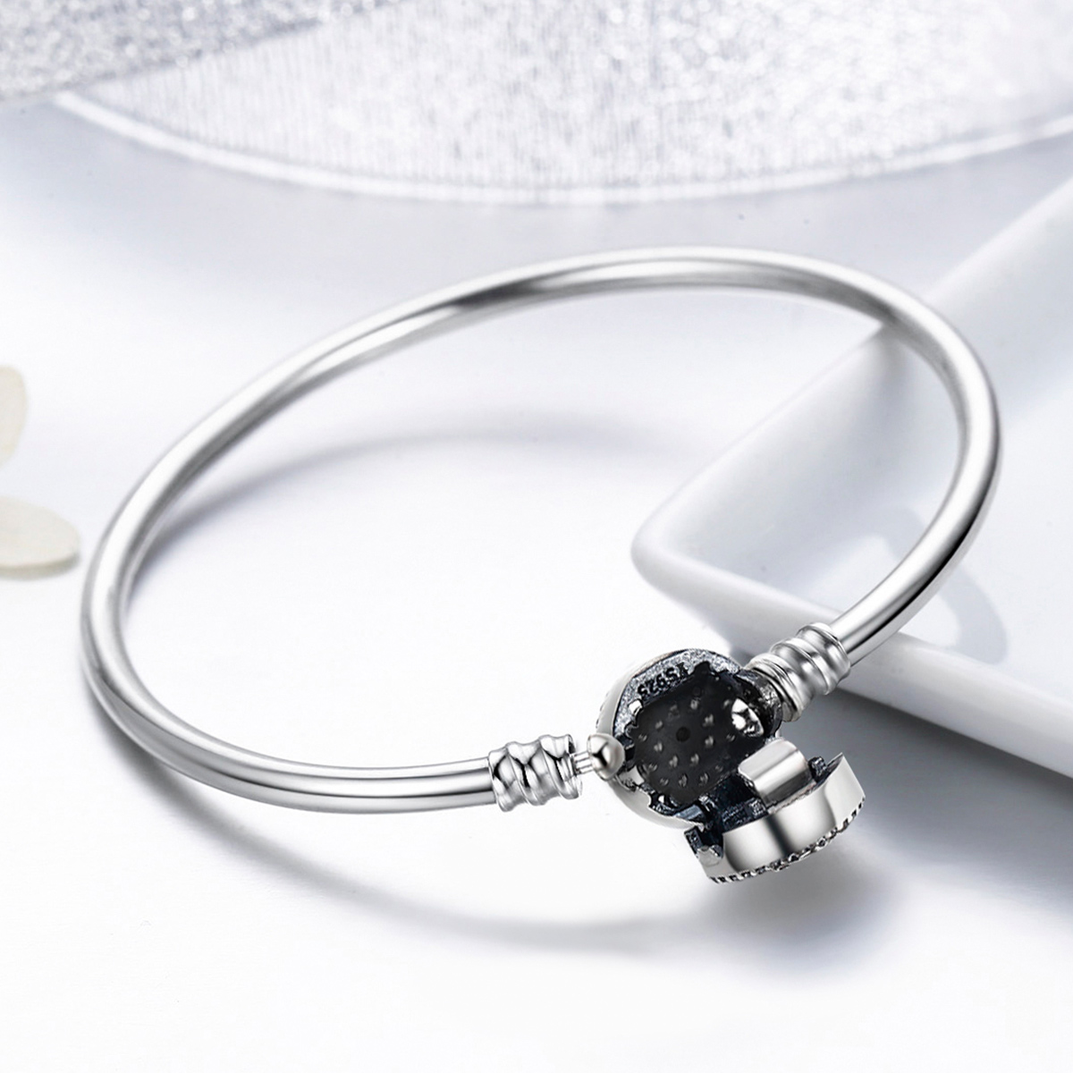 Sterling Silver Evil Eye Clasp Bangle - Image 3