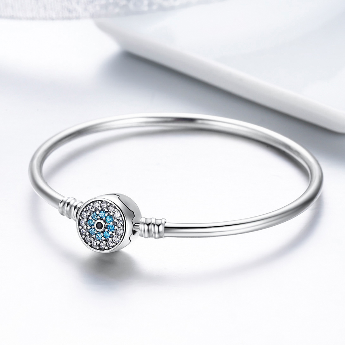 Sterling Silver Evil Eye Clasp Bangle - Image 2