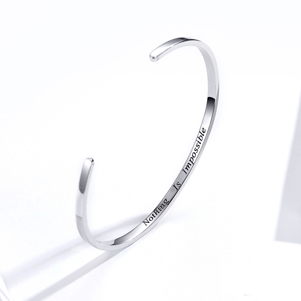 Sterling Silver Flat Open Bangle – “Nothing Is Impossible” - Image 2