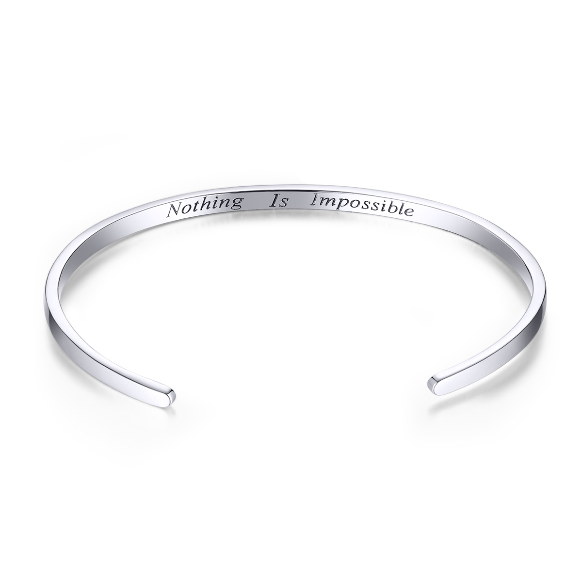 Sterling Silver Flat Open Bangle – “Nothing Is Impossible” - Image 4