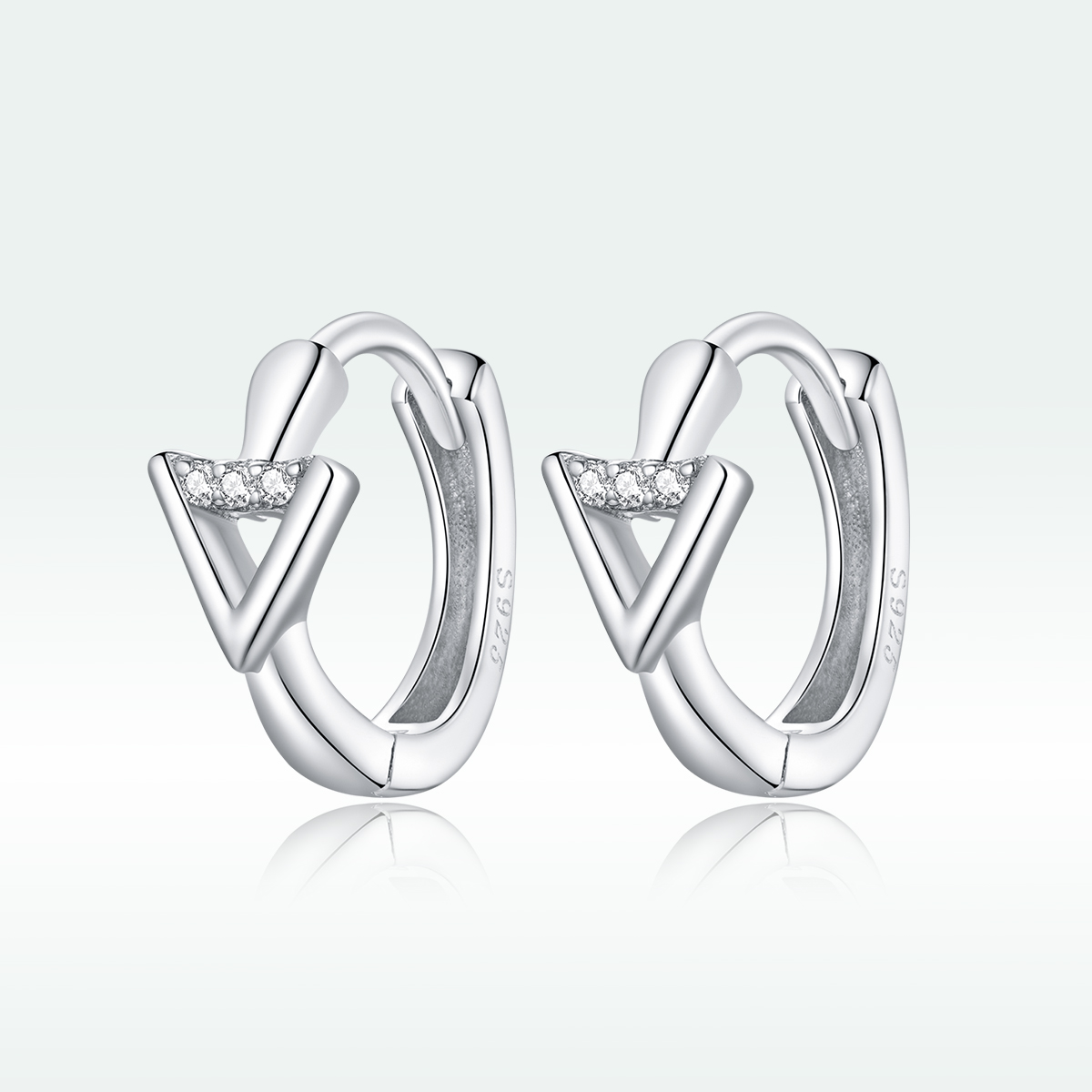 Sterling Silver Sparkle V Huggies with cz - Image 4