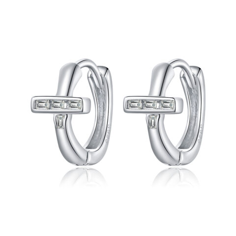 Sterling Silver Baguette Bar Huggie Earrings