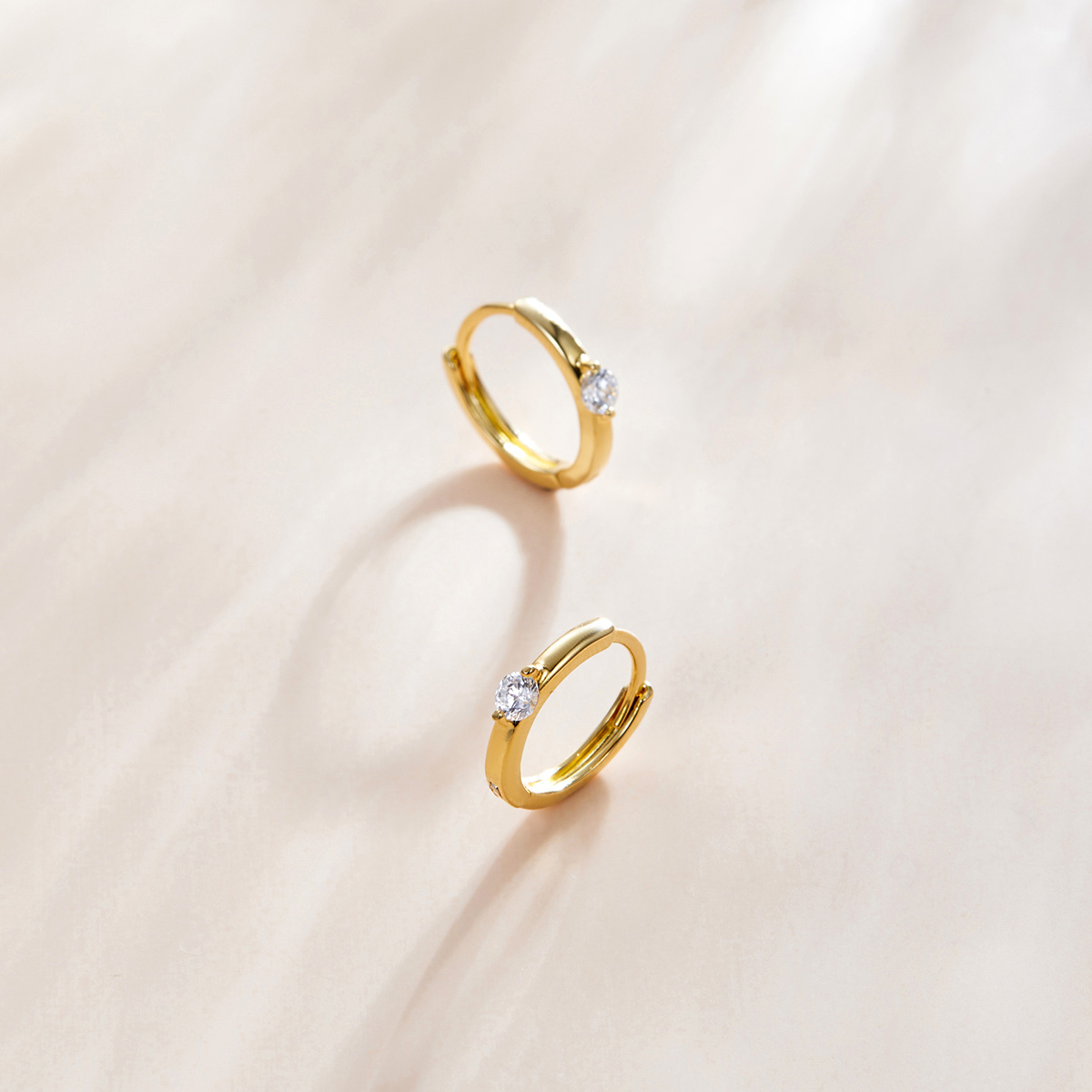 Sterling Silver Gold-Plated CZ Huggie Hoop Earrings