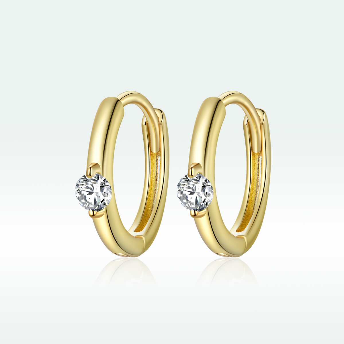 Sterling Silver Gold-Plated CZ Huggie Hoop Earrings - Image 2