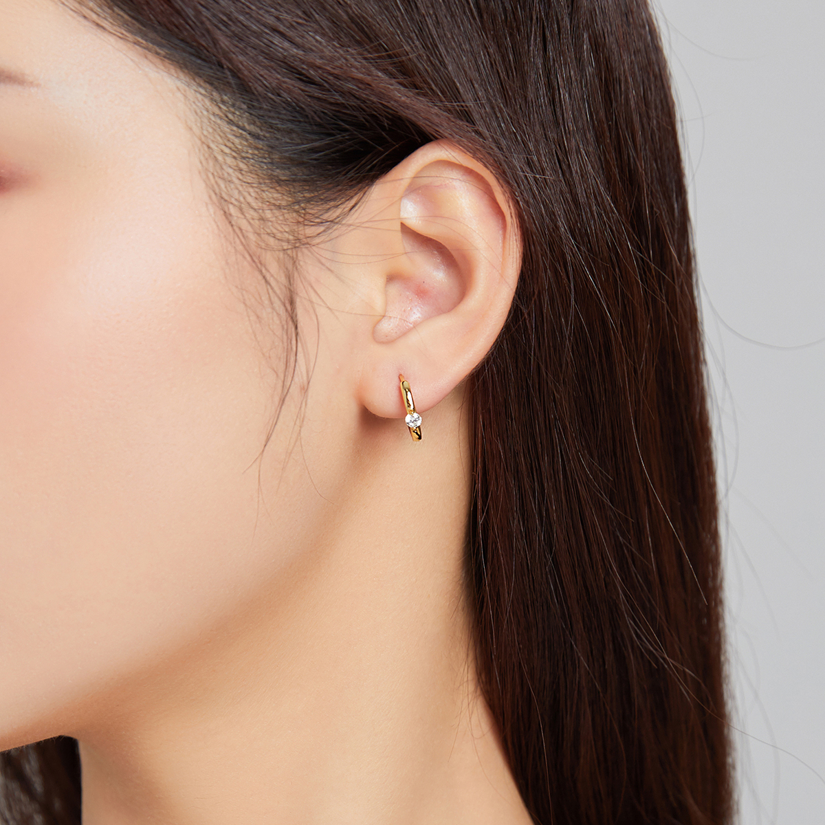 Sterling Silver Gold-Plated CZ Huggie Hoop Earrings - Image 3