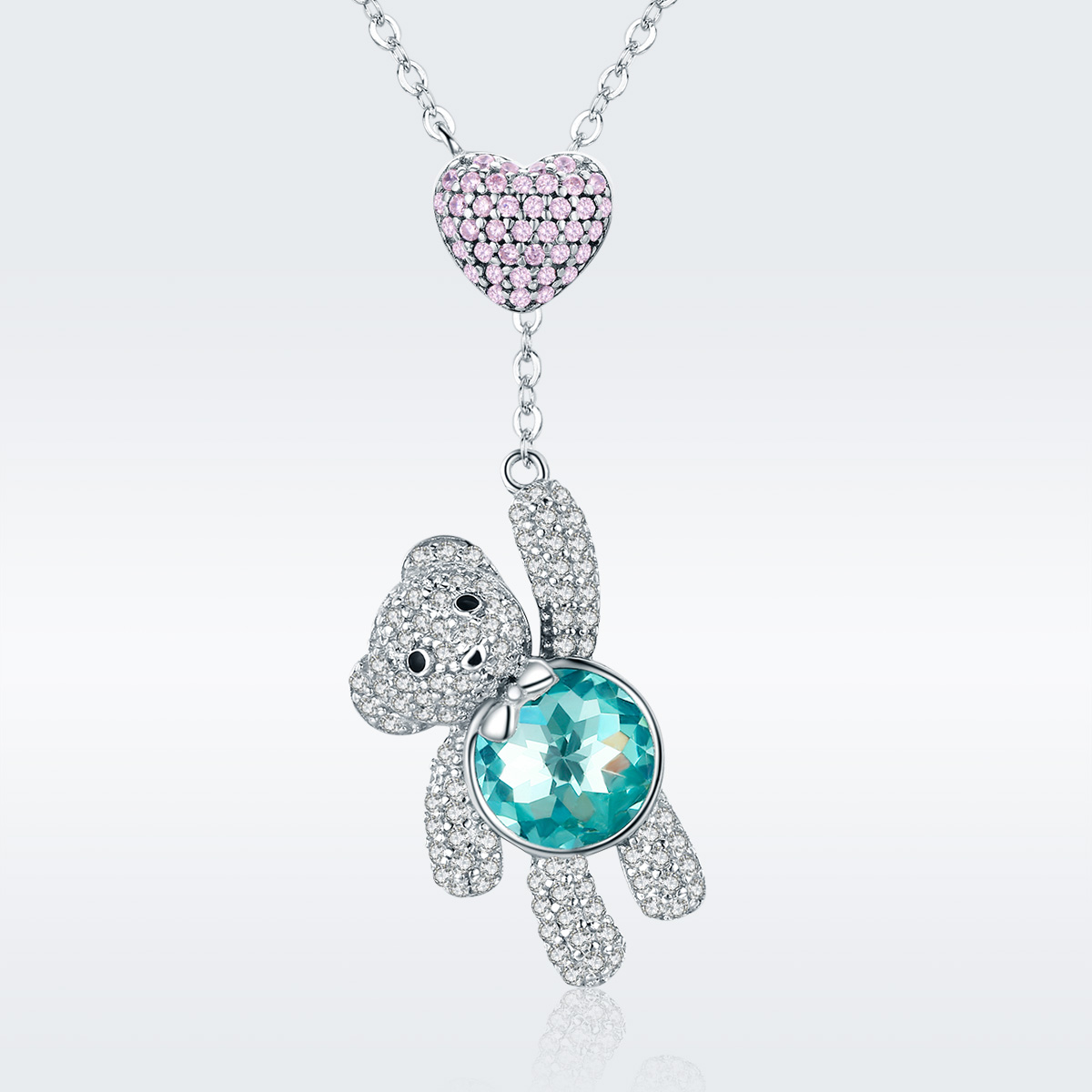 Sterling Silver Crystal Teddy Bear Heart Necklace - Image 3