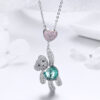 Sterling Silver Crystal Teddy Bear Heart Necklace